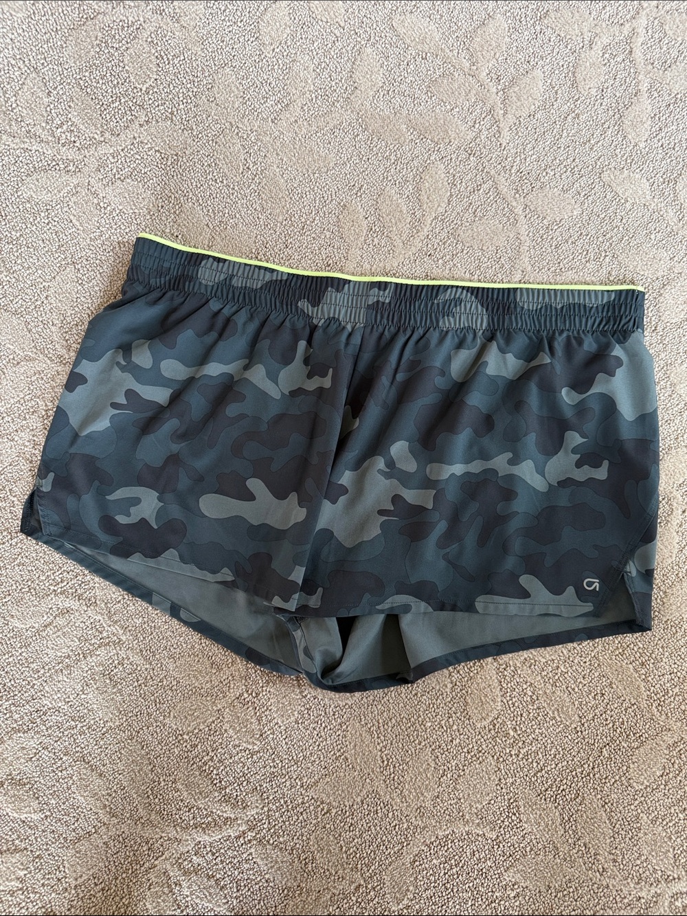 GAP Women's Gray Camo Athletic Shorts with Lime Accent